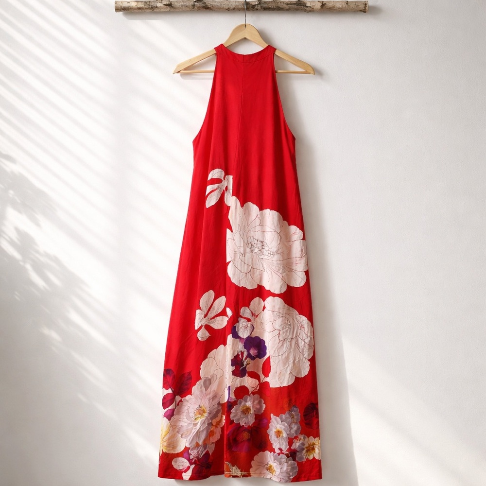 Kobi Halperin Red Floral Maxi lined Dress Size Lg